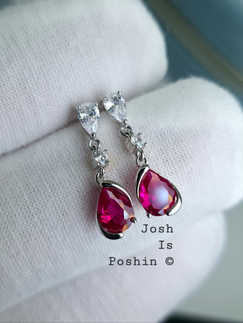 1.9CTW Pear Shapes Ruby Stud Earrings In Sterling Silver